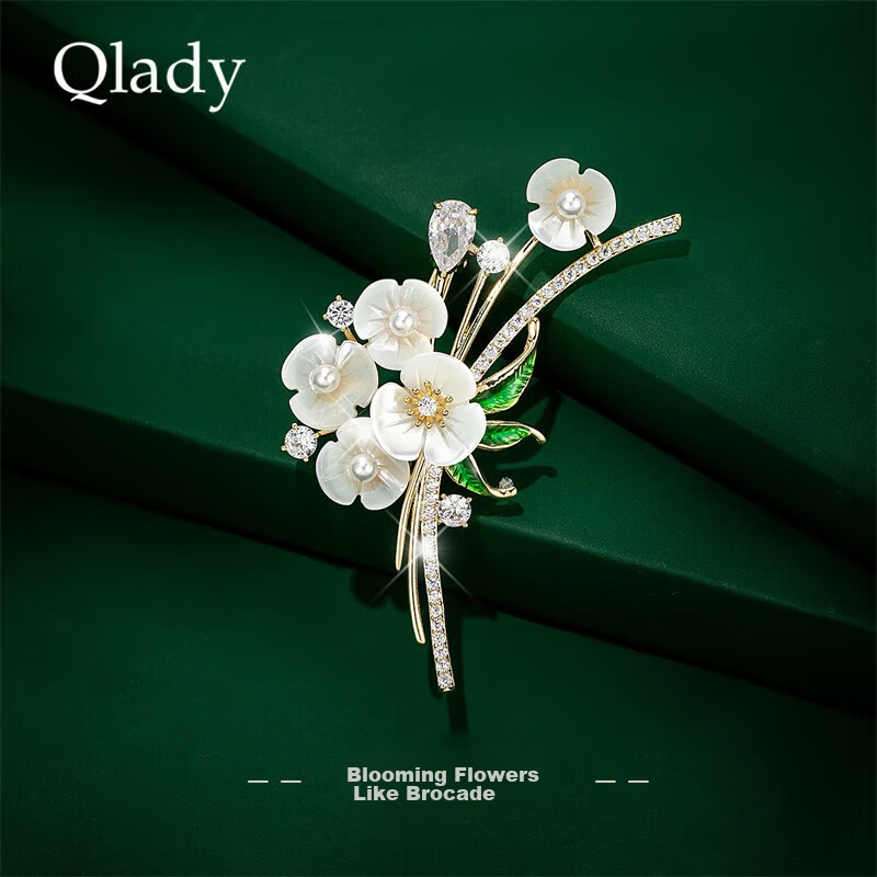 Qlady High-End Luxury Brand Brooch for Women, Anti-Exposure Pin, Suit Accessory, Mid-Autumn Festival Gift