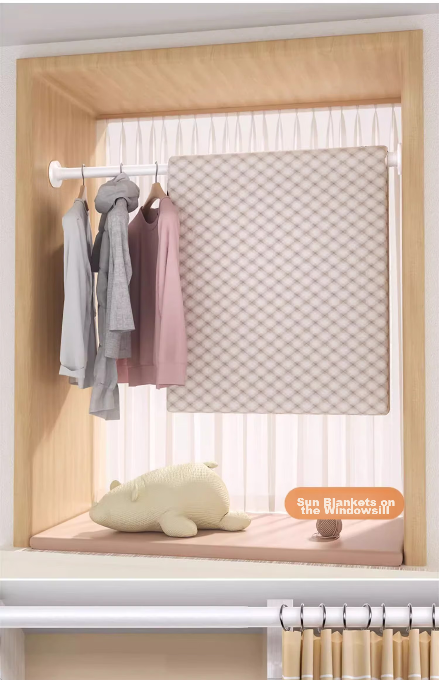 YOUQIN Retractable Clothes Drying Rod, No Drilling Required, Balcony Clothes Rack Support Rod, Wardrobe Hanging Rod, Single Rod for Home Use, Curtain Rod 13