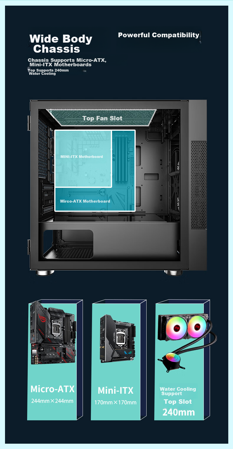 Great Wall Archimedes 1 Black Computer Case (Extra Wide Form Factor/MATX Small Motherboard/240mm Water Cooling Support/Glass Side Panel Fully Transparent/20cm Fan Mounts/Supports 50 Series Graphics Card) 5