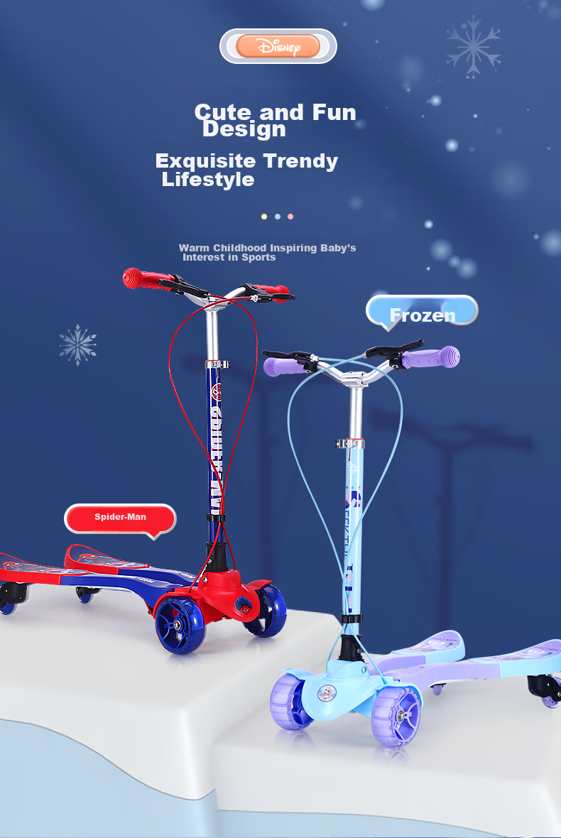 Disney Children's Frog Bike for Ages 6-14, Spider-Man Scooter with Adjustable Height And Foldable Design, Baby Four-Wheel Scooter 2