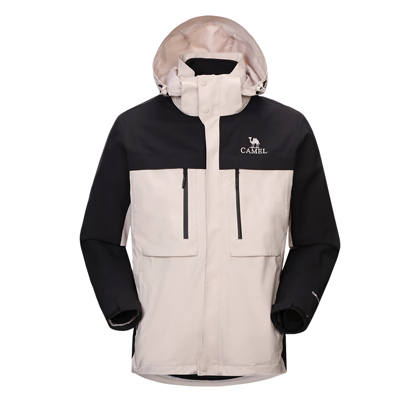 CAMEL Waterproof, Oil-Resistant, And Windproof Jacket, Three-In Mountaineering Suit ATR036, Oak Gray And Coconut Shell Color, for Men And Women, Size L