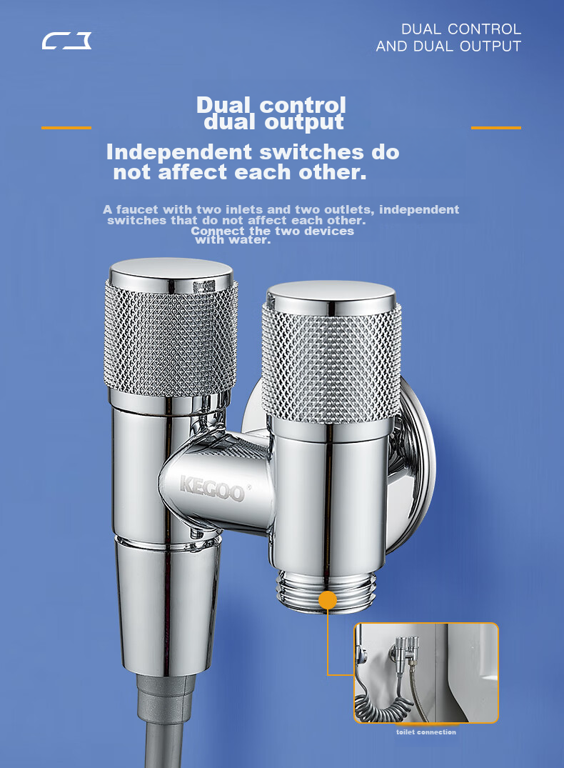 KEGOO Toilet Spray Gun Companion Angle Valve One-In Two-Out Set, Bathroom Pressure-Increasing Flush Spray Head Water Distributor Tee K5057 4