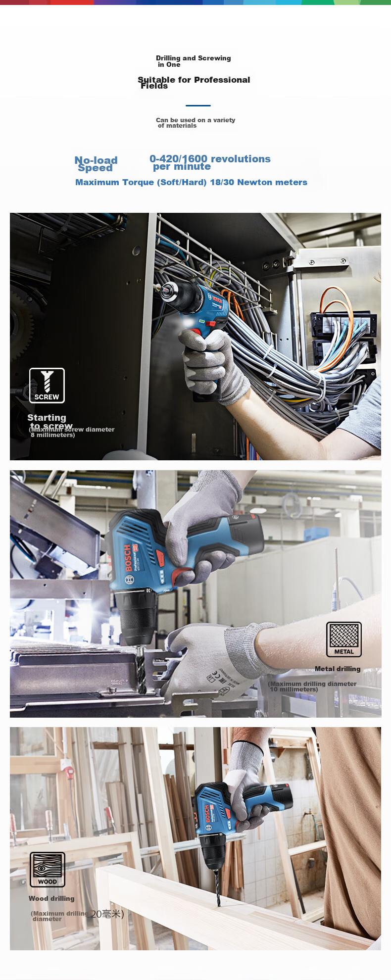 BOSCH Handheld Drill Driver Two-In Lithium Battery with Drill Bits And Screwdriver Set GSR 12V-30 6