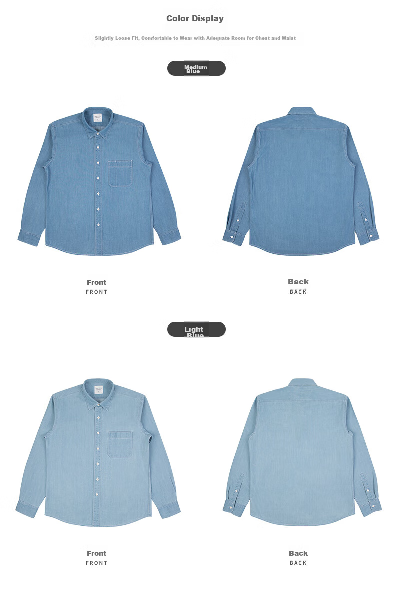 BLACKMONDAY Pure Cotton Vintage Washed Denim Shirt, Men's Business Formal Wear, Single Pocket Casual Long-Sleeve Shirt Jacket 17