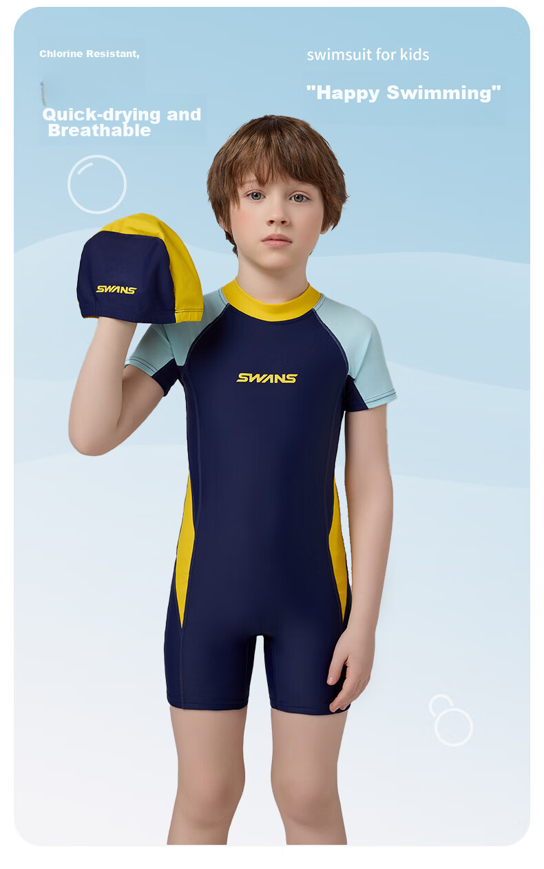 SWANS Children's Swimsuit, Boys' One-Piece Square-Leg Swimwear, Surfing Suit for Older Kids And Toddlers, Swimming Trunks, Size 140 2