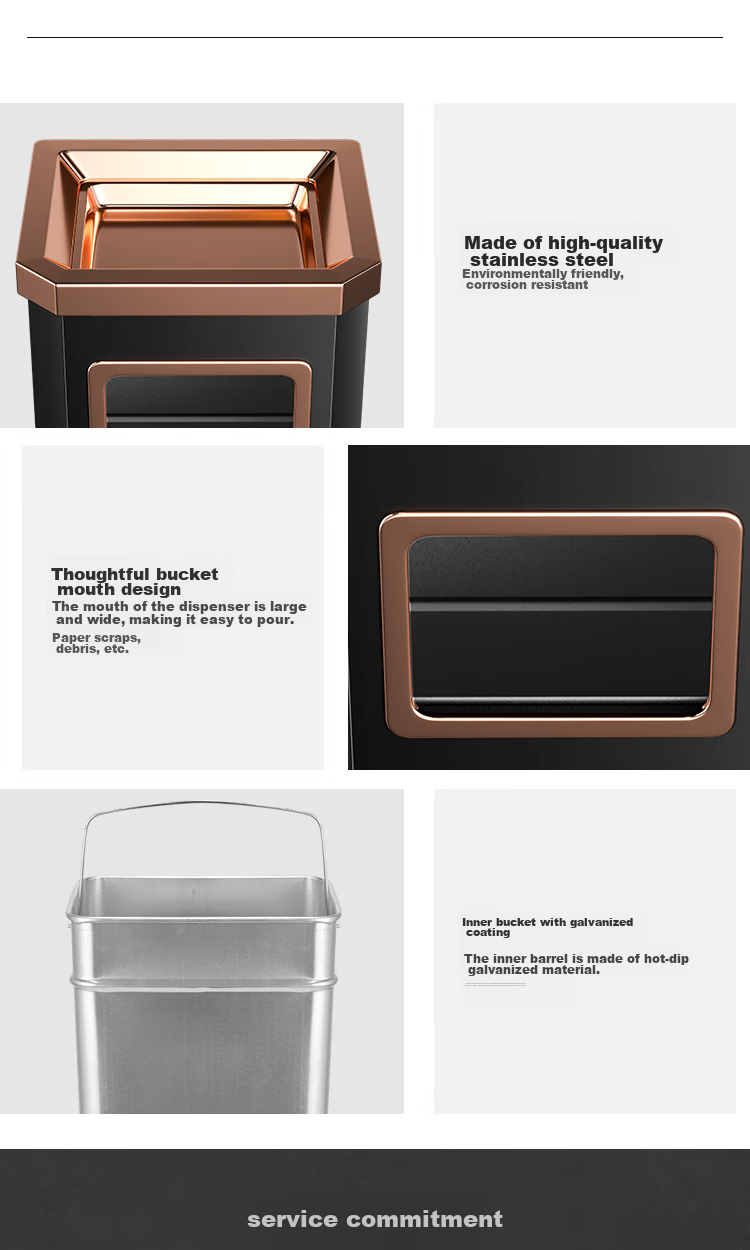 Lingxiang Stainless Steel Ashtray, Hotel Lobby Trash Can, Standing Garbage Bin with Inner Bucket, Shopping Mall Trash Can Box, Elevator Trash Can, Ash Suction Bin, Cigarette Smoke Extinguishing Column, Single Bin, Rectangular Shape 3