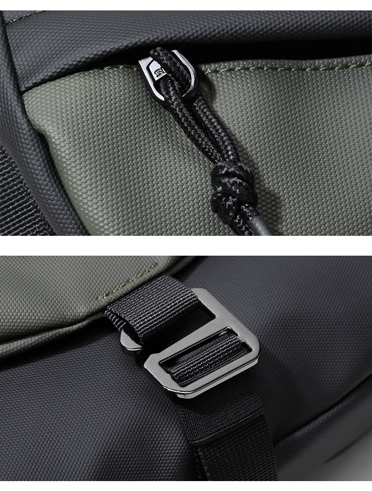 Slazenger Trendy Leather Functional Contrasting Color Men's Small Bag Fashionable Shoulder Crossbody Bag Lightweight Sports Messenger Bag for Men, Black And Gree 7