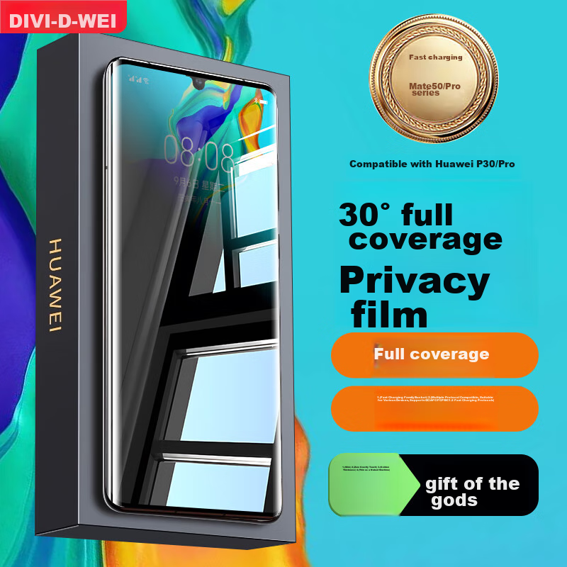 DIVI [28° True Privacy] Privacy Screen Protector for Huawei P30 Pro, Hydrogel Film Anti-Peeping Full Coverage Non-Tempered Glass Anti-Drop Anti-Scratch Protective Film