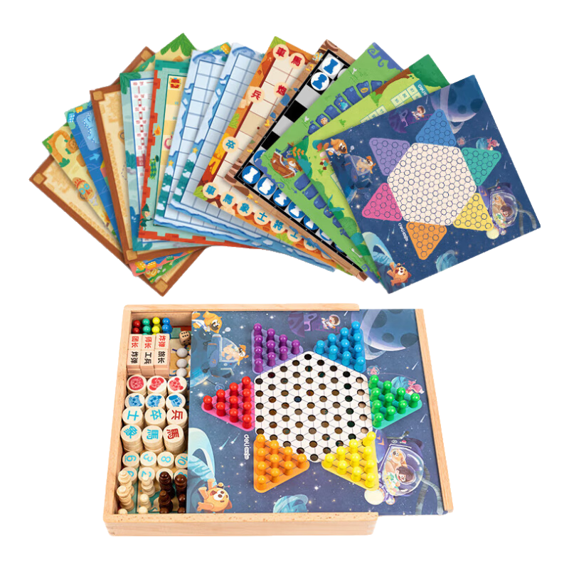 Deli 28-In Multifunctional Game Set Including Ludo, Checkers, Chess, Go, Gomoku, Shogi, Travel Puzzle Kit