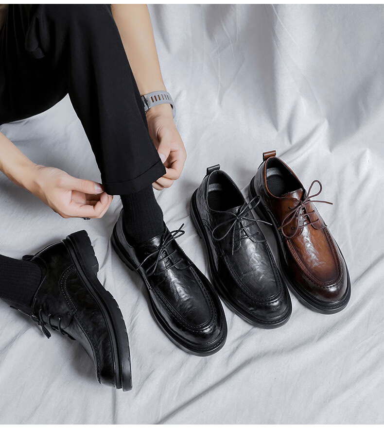 California Bull Men's Leather Shoes Business Casual Spring Summer British Style Soft Sole Loafers Fashion Wedding Shoes Black Size 40 10