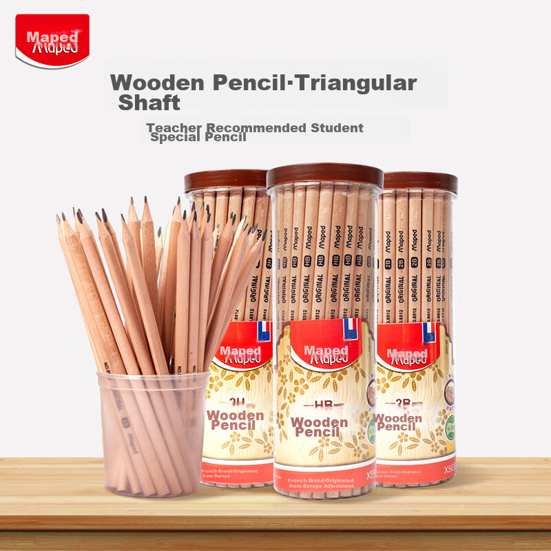 Maped Natural Wood HB Pencil, Children's Triangular Pencil for Calligraphy Practice And Sketching, Student Pencil for Correct Posture Writing And Handwriting Practice, 851251CH [50 Pieces/bucket]
