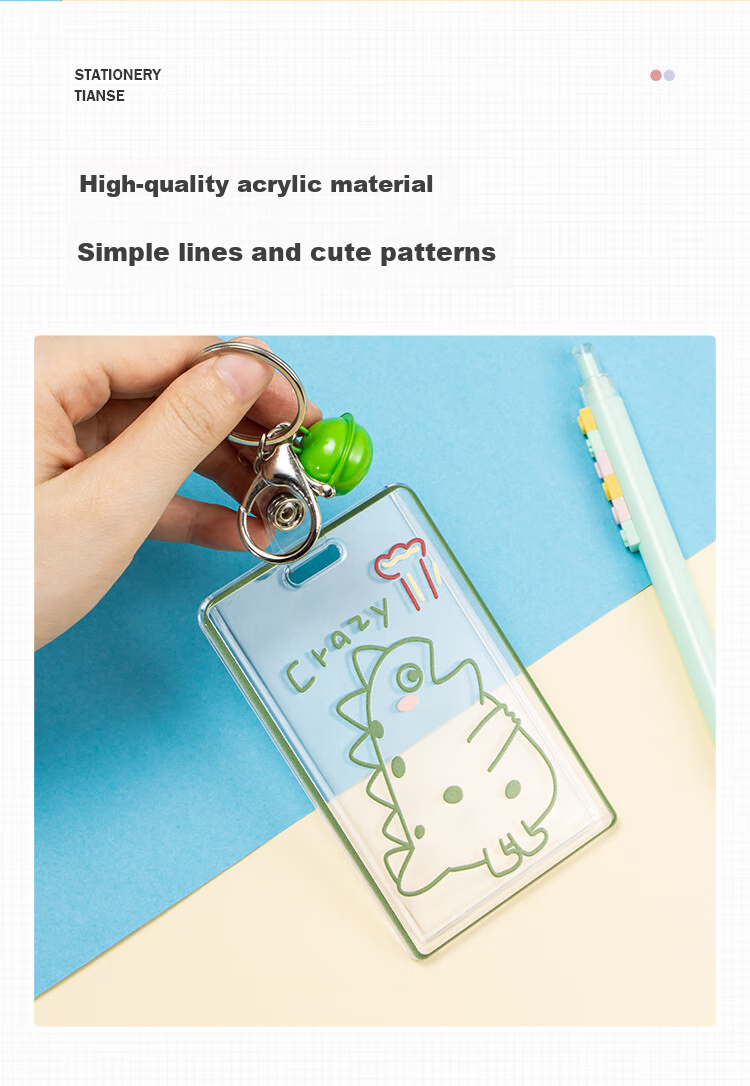 TIANSE Acrylic Card Holder, Transparent Ins Style Cute ID Holder, Student Campus Card, Bus Pass Card Protector, Keychain, TS-2109 White 2