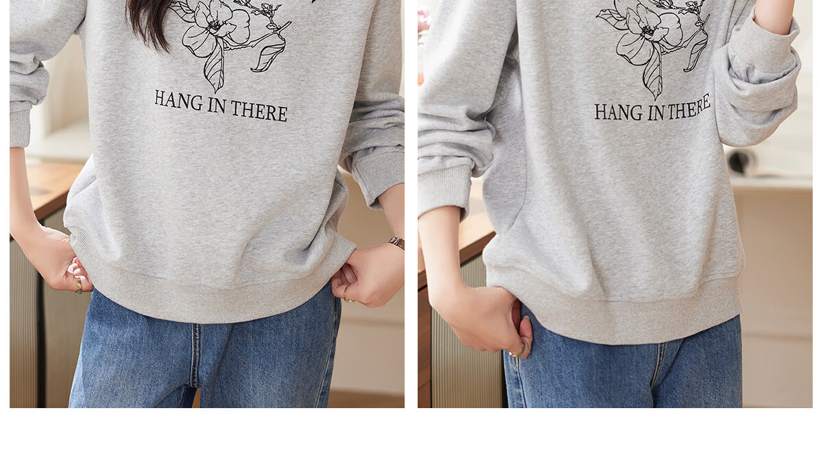 PinCai Elegant Floral Print Crewneck Sweatshirt Casual Versatile Outerwear P143W1008 32