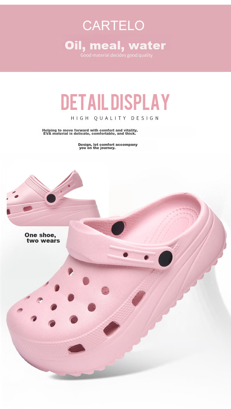 CARTELO Women's Perforated Sandals, Summer Casual Beach Shoes, Soft-Soled Slippers for Women, 0808 Pink, Size 35-36 6
