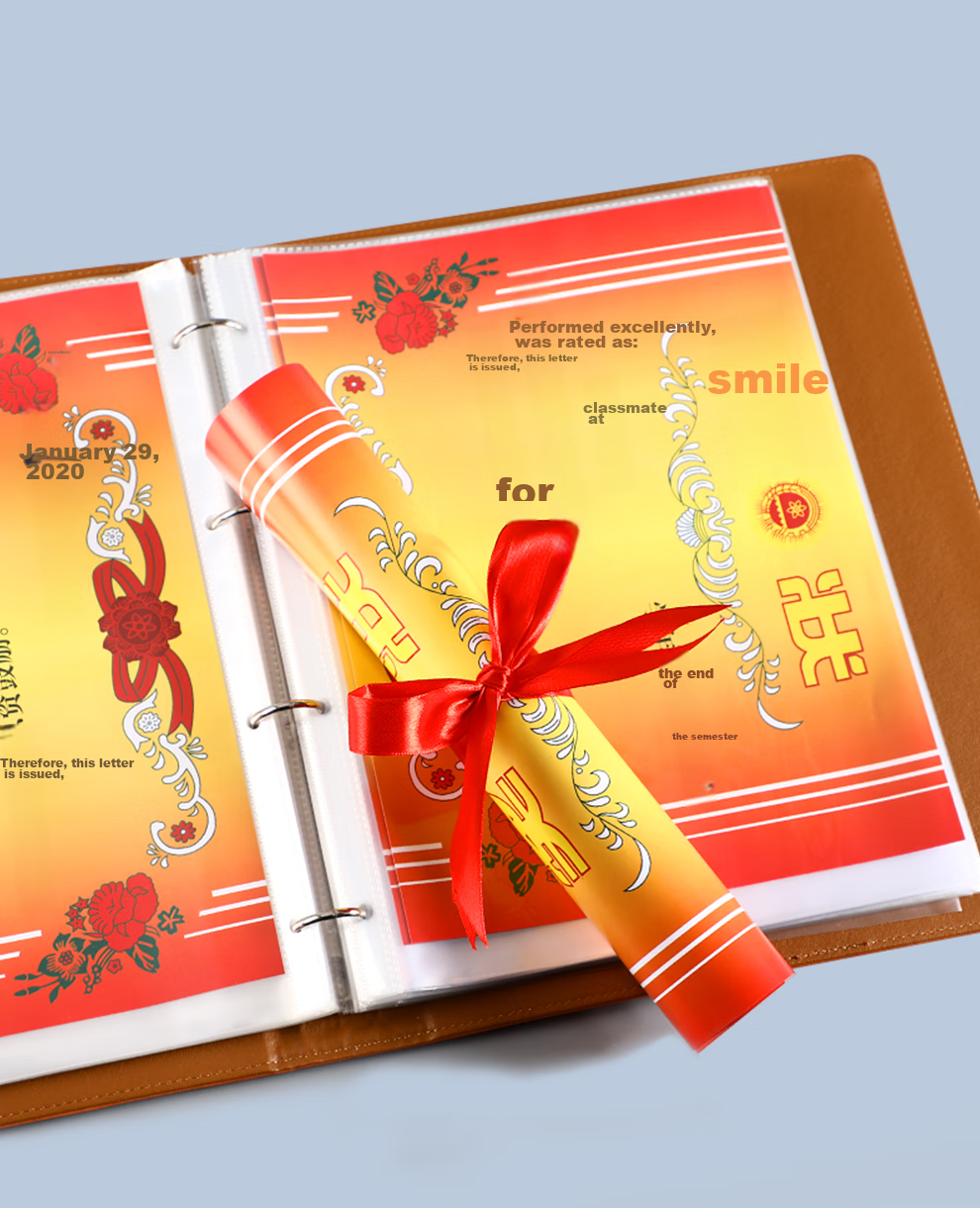 Faramon Certificate Collection Folder A4 Honor Certificate Leather Multi-Functional Storage Student File Folder Album Large Children's Collection Folder Leather - Orange A4*40 Sheets 17
