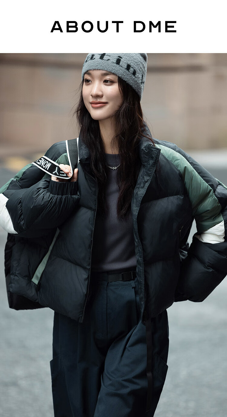 Dme [Multi-Color Patchwork Short Style] Winter Stand-Collar Long-Sleeve Down Jacket for Women with Contrasting Color Splicing 1