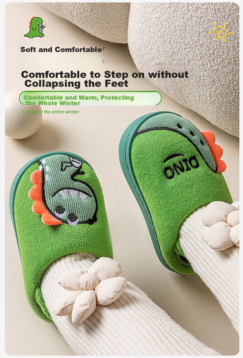 Zhubaba Baby Cotton Slippers, Indoor Home Use, Warm And Non-Slip, for Infants And Toddlers, Autumn Boys Girls, Fall And Winter Cotton Slippers, Green, Size 150 6