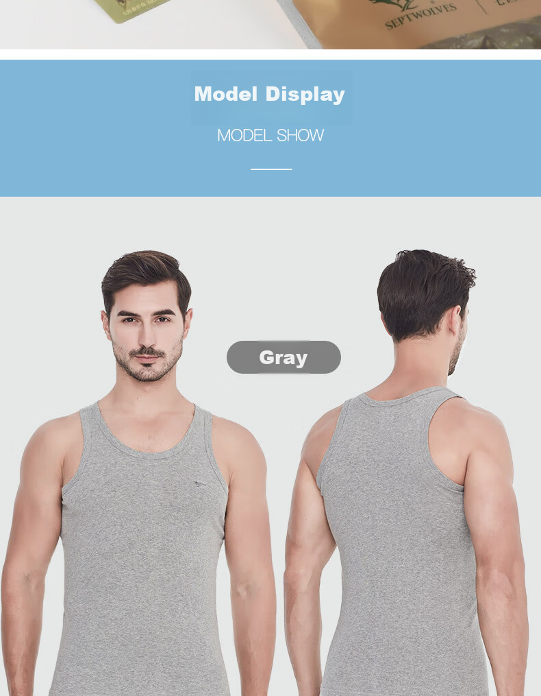 Seven Wolves [Upgraded Version] Pure Cotton Men's Vest Summer 7A Antibacterial Sweat-Absorbing Breathable Sports Fitness Soft Comfortable 2-Pack 15