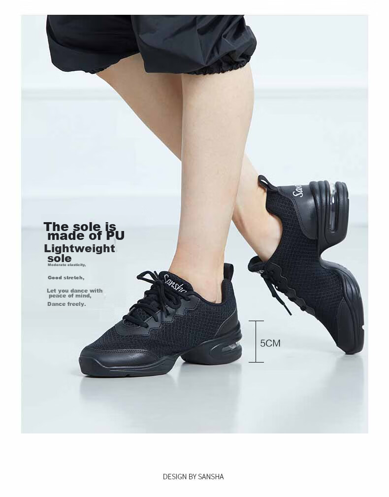 Sansha Women's Soft-Soled Mesh Dance Shoes for Modern Dance, Square Dancing And Jazz, Breathable H26M Black Size 38 5