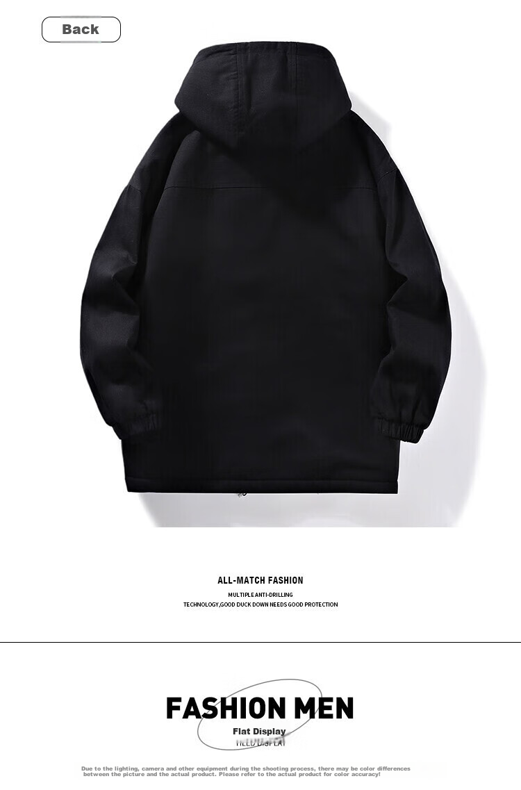 Mianzhi Men's Jacket, Autumn And Winter Coat, Casual Outerwear, Youth Hooded Thickened Lambswool, Loose-Fitting Jacket, Black, 3XL 3