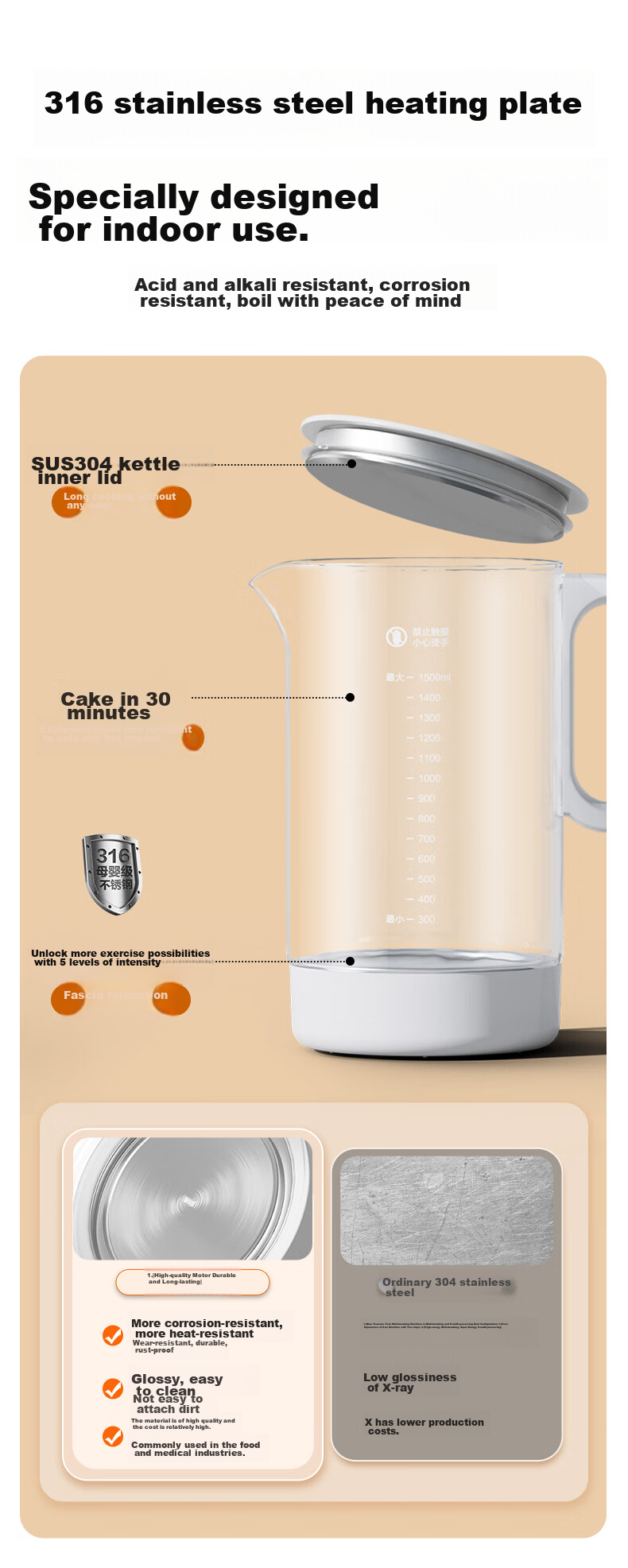 Haier 1.7L Electric Kettle Double-Layer Anti-Scald 304 Stainless Steel High Power Precise Boiling Fast Quiet Dual Power K617WJ White 3