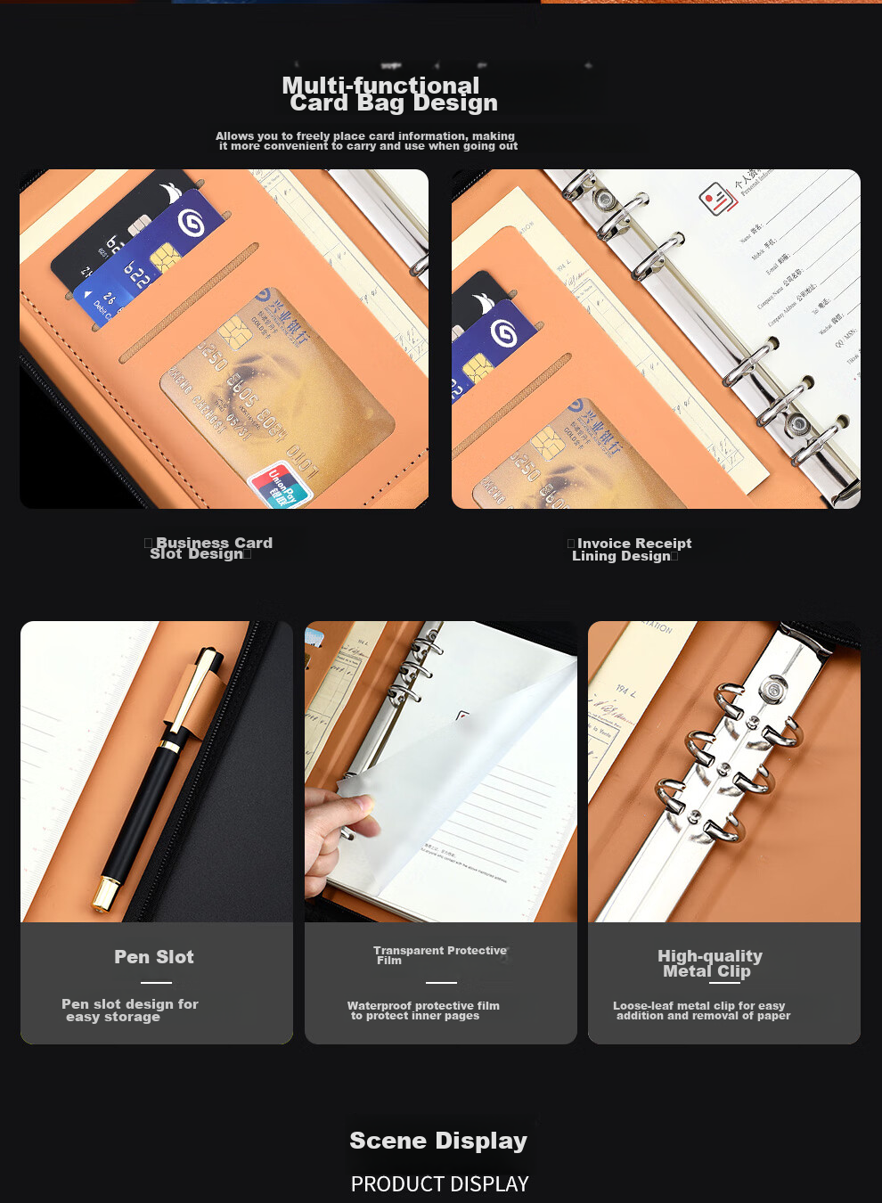 Jiaranheng A6 Business Loose-Leaf Notebook, Multifunctional Zipper Notebook, Detachable And Replaceable Inner Pages, Simple Meeting Record Book, Work Diary, Customizable, Black 10