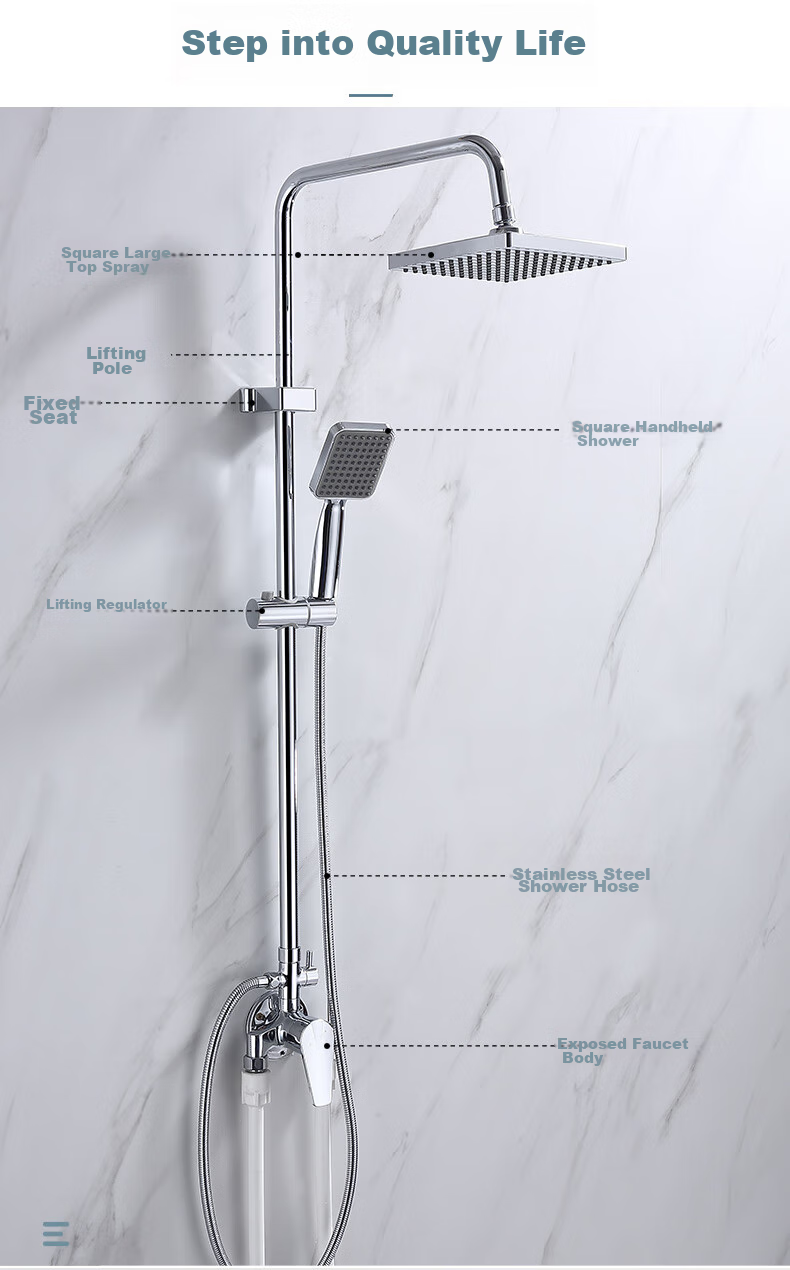 Larsd Surface-Mounted Shower Head Set, Clear Water Pipe Shower System with Copper Body Shower Faucet And Mixing Valve LD5306 3