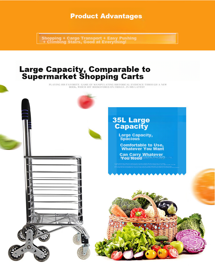 Xinyuechanghui Aluminum Alloy Grocery Cart, Hand-Pulled Trolley, Foldable Shopping Cart, Stair-Climbing Small Cart, Small Pushcart, Small Trailer F2016-10 2