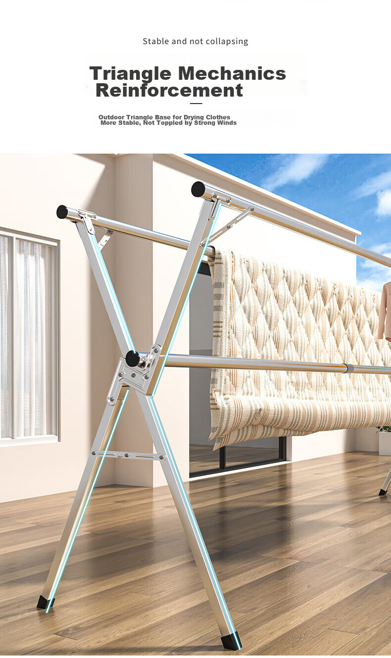 Quanpinwu Foldable Retractable Clothes Drying Rack, No Installation Required, Stainless Steel Balcony Laundry Hanger for Clothes And Bedding 5
