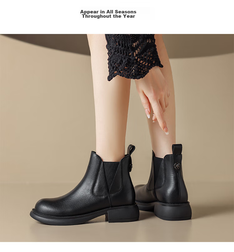 ZHR Women's Short Boots, Autumn And Winter Retro Genuine Leather Commuter Boots for Women, Comfortable Slip-On Chelsea Boots, EH18, Black, Size 37 10