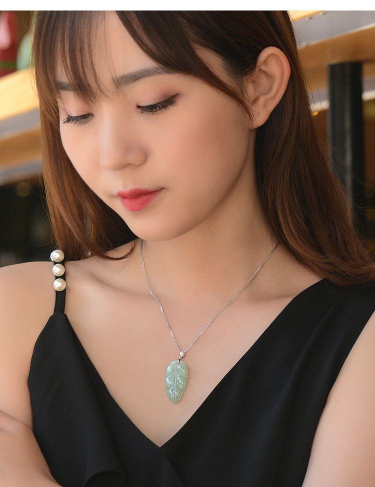 lossot 温润晶莹金枝玉叶翡翠吊坠女士款925银项链饰品生日礼物送老婆