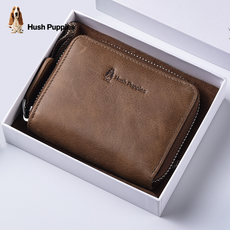 Hush Puppies Card Holder, Genuine Leather Coin Purse for Men, ID Holder, Accordion-Style Storage Bag, Business Card Holder, Birthday Gift Box Set