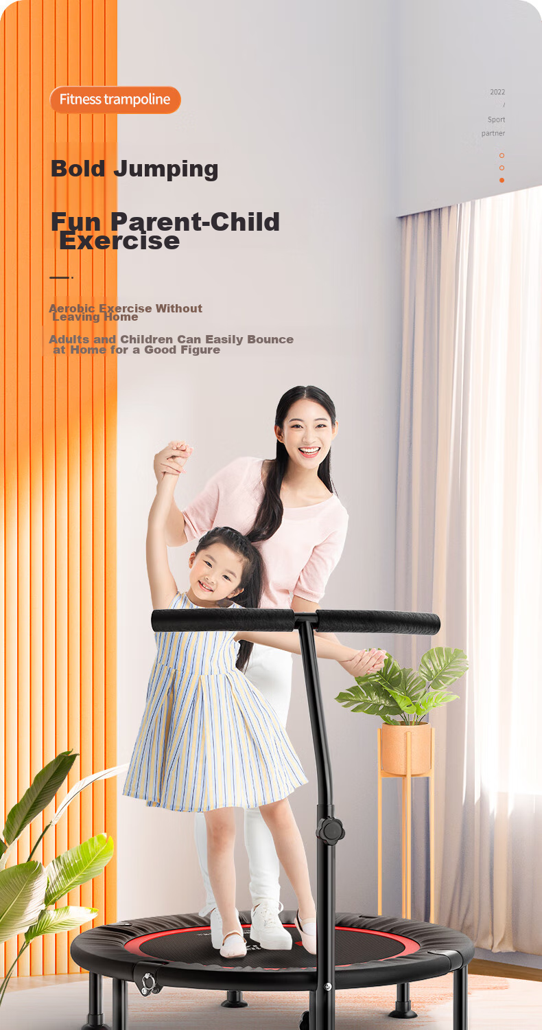 YIJIAN Trampoline for Home Indoor Use, Foldable Spring Training Trampoline, Gym Jumping Bed, Exercise Weight Loss Fitness Trampoline with Handrails 1