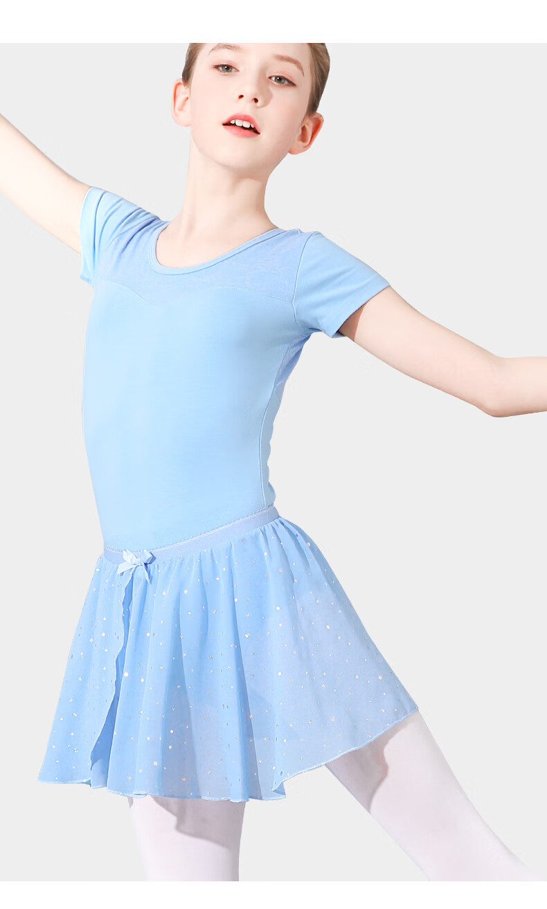 Zhiyouban Children's Short Sleeve Dancewear Ballet Practice Dress Girls Professional Art Exam Gymnastics Tulle Skirt Half Skirt 14