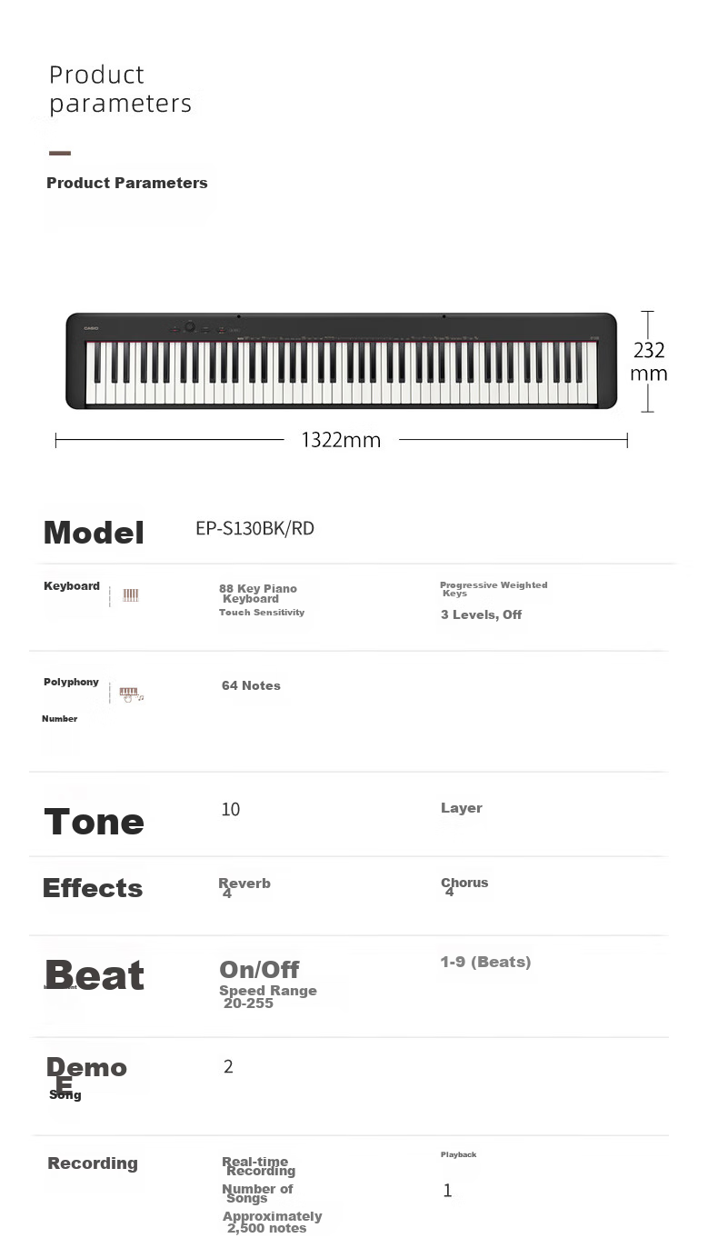 Casio Digital Piano EPS130 Red Electronic Digital Piano with 88 Weighted Keys, Beginner Standalone Unit, Wooden Piano Stand, Gift Package 29