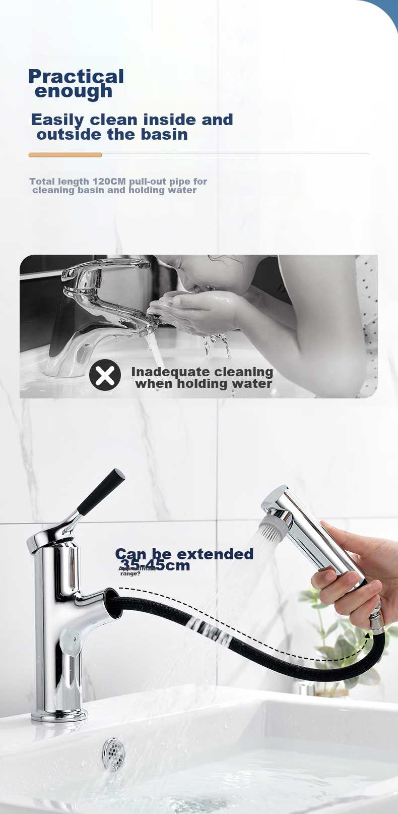 ARROW Gun-Gray Basin Faucet, Hot And Cold Washbasin Faucet, Bathroom Pull-Out Faucet AE4175MGG 8