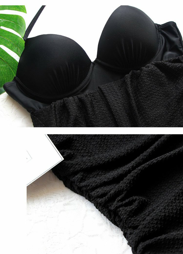 DK One-Piece Swimsuit for Women, Sexy Halter Neck Backless Design, Push-Up for Small Chest, Tummy Control, Slimming Effect, Hot Spring Black Bikini Swimwear, Black, M Size 16