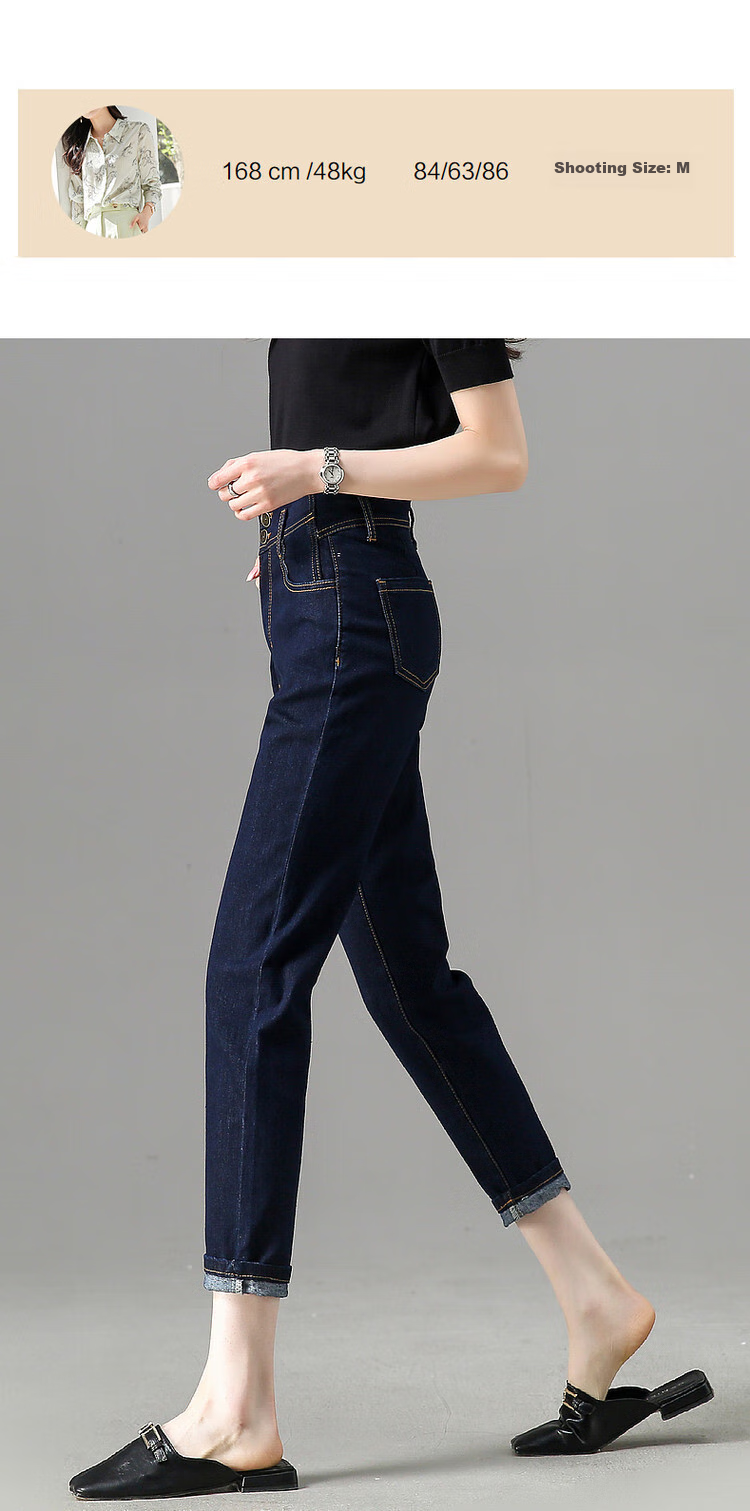 Dme Youthful Long-Legged High-Waisted Double-Button Women's Pants, Blue, Size 27 11