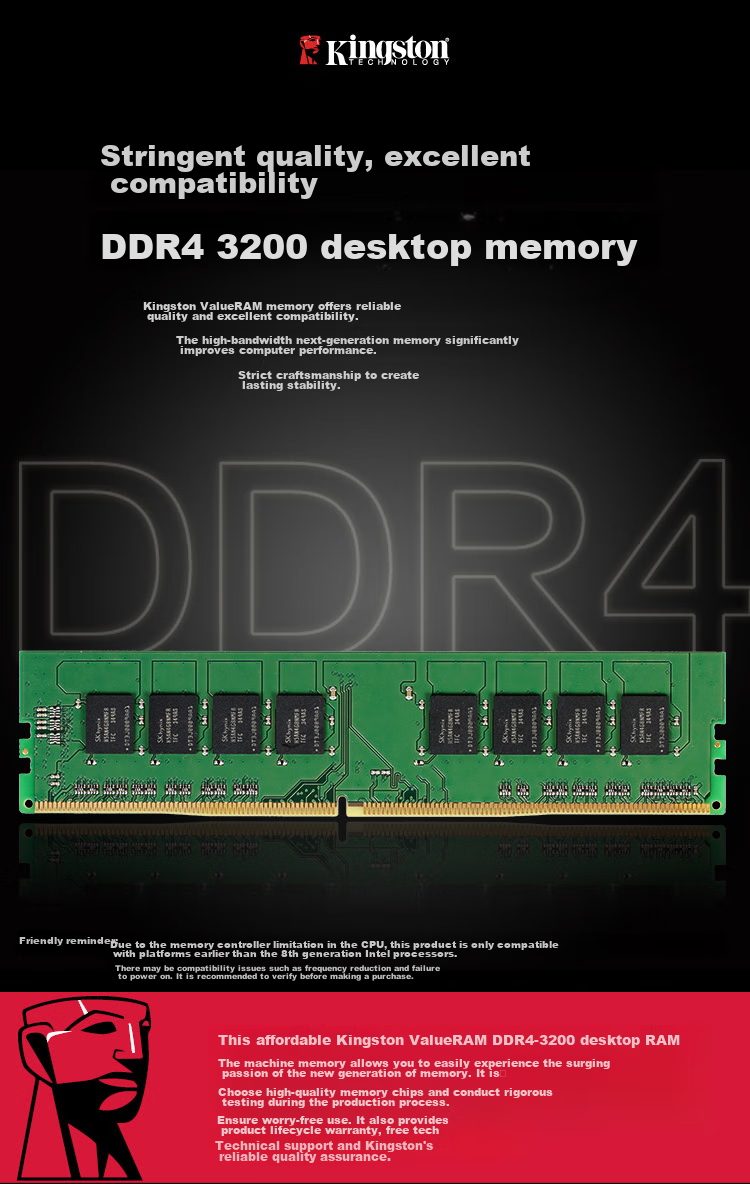 Kingston 16GB DDR4 3200 Desktop Memory Module (Random Width Version) 1