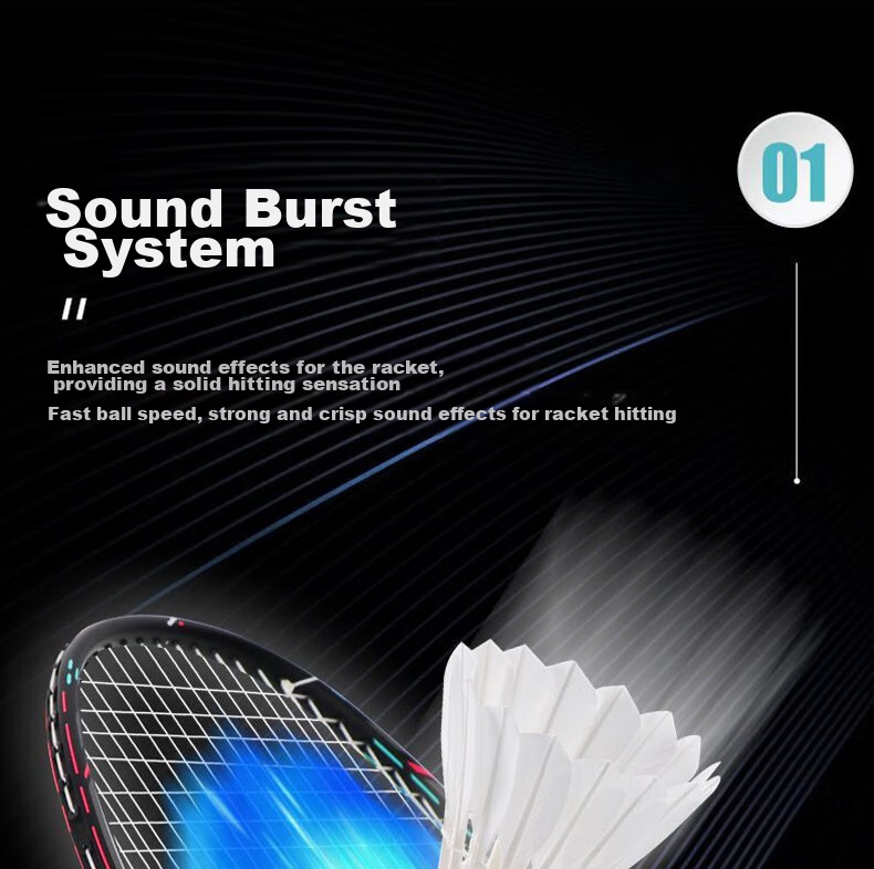 Li-Ning Badminton Racket, Thunder Small Steel Cannon, Black, Full Carbon Professional Offensive Type Single Racket, 5U Pre-Stretched String, AYPT307-5 8