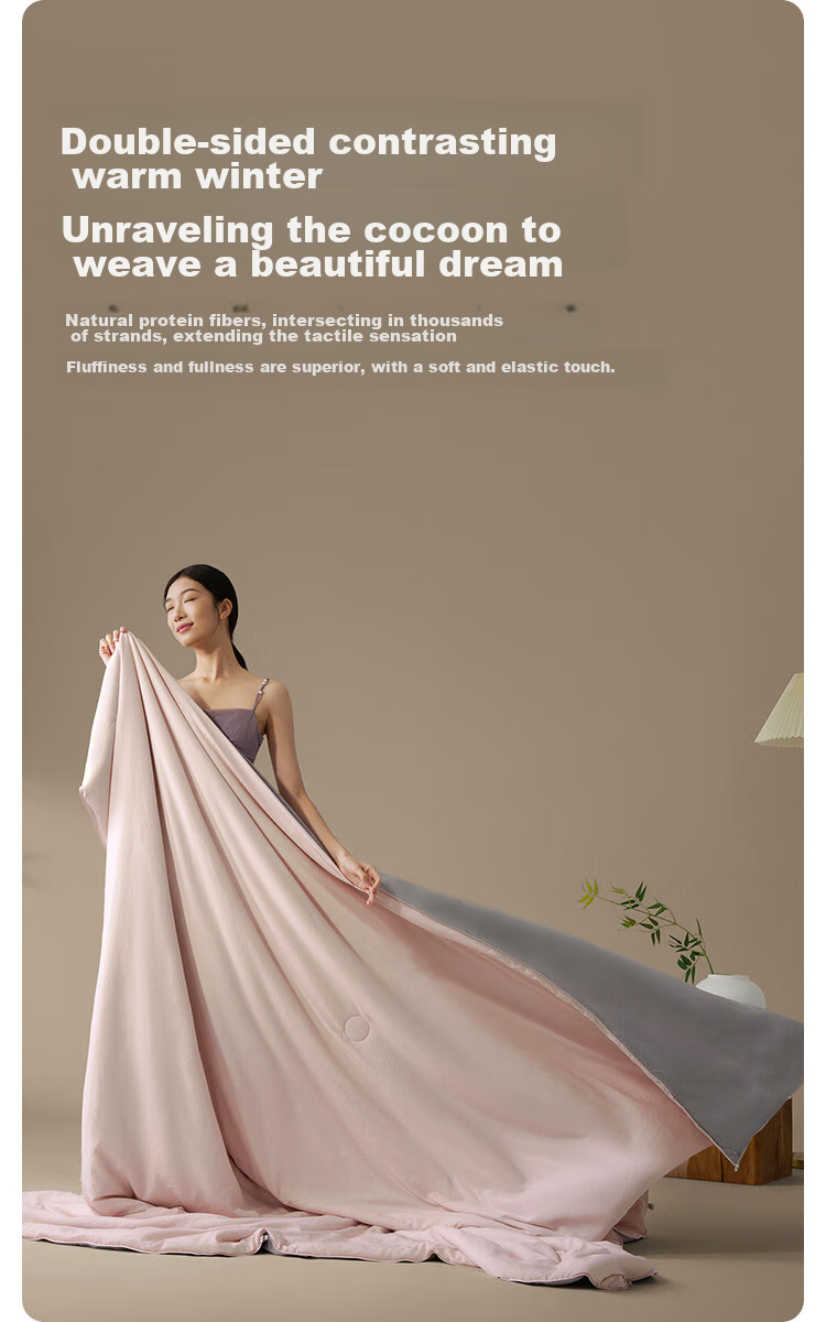 JD Original 100% Silk Comforter, Luxurious Two-Tone Winter Duvet, Silk Winter Quilt - Double-Layer Duvet 2.2x2.4m Approximately 8 Ji 10