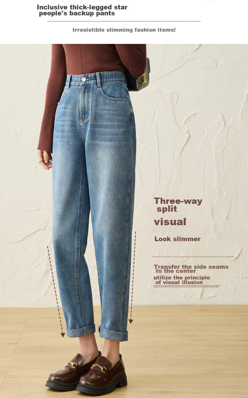 LangSha [New Retro Moisture-Wicking] Women's Jeans, Spring And Autumn New Style, High-Waisted Straight-Leg Cropped Tapered Harem Pants 4