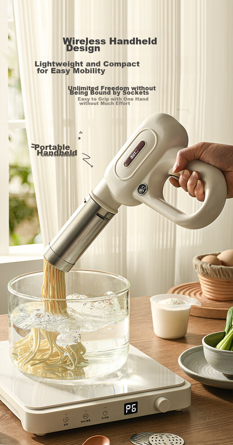 Liven Noodle Maker with Power Display, Home Automatic Wireless Handheld Pasta Press, Electric Youtiao Maker, Stainless Steel Noodle Machine with 5 Mold Types ML-A410 6