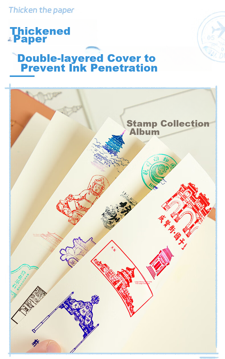 Jiaranheng Travel Stamp Collection Notebook, Blank Pages A6, Stamp Collection Book, Loose-Leaf Notebook, Beijing Palace Museum Tourist Spot Journal, Souvenir, Red 5