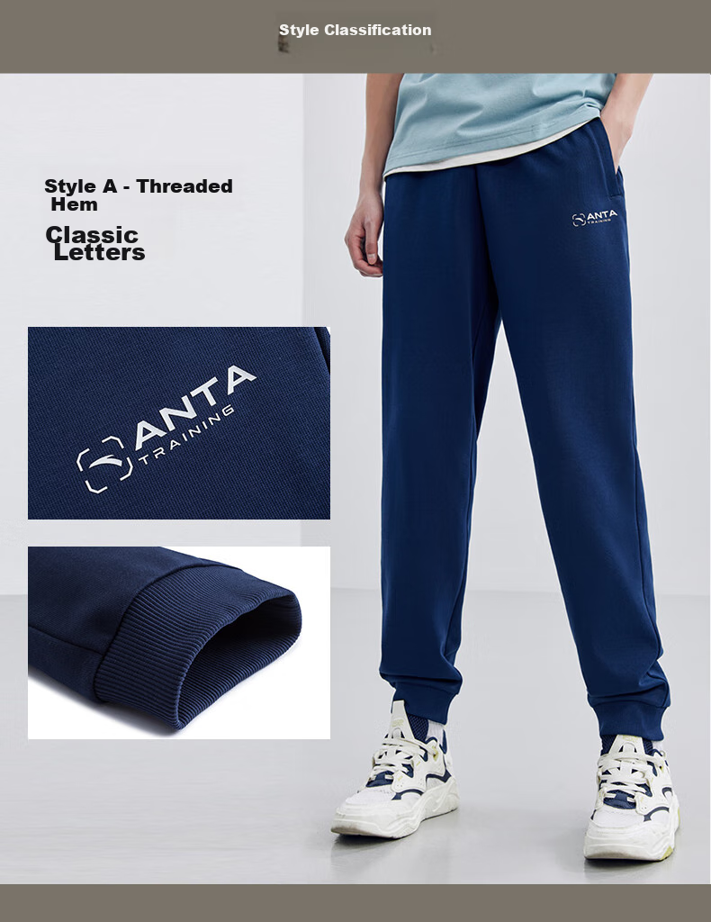 Anta Fleece-Lined Warm Men's Straight-Leg Sweatpants Spring Knit Outdoor Running Trousers Casual Pants 7