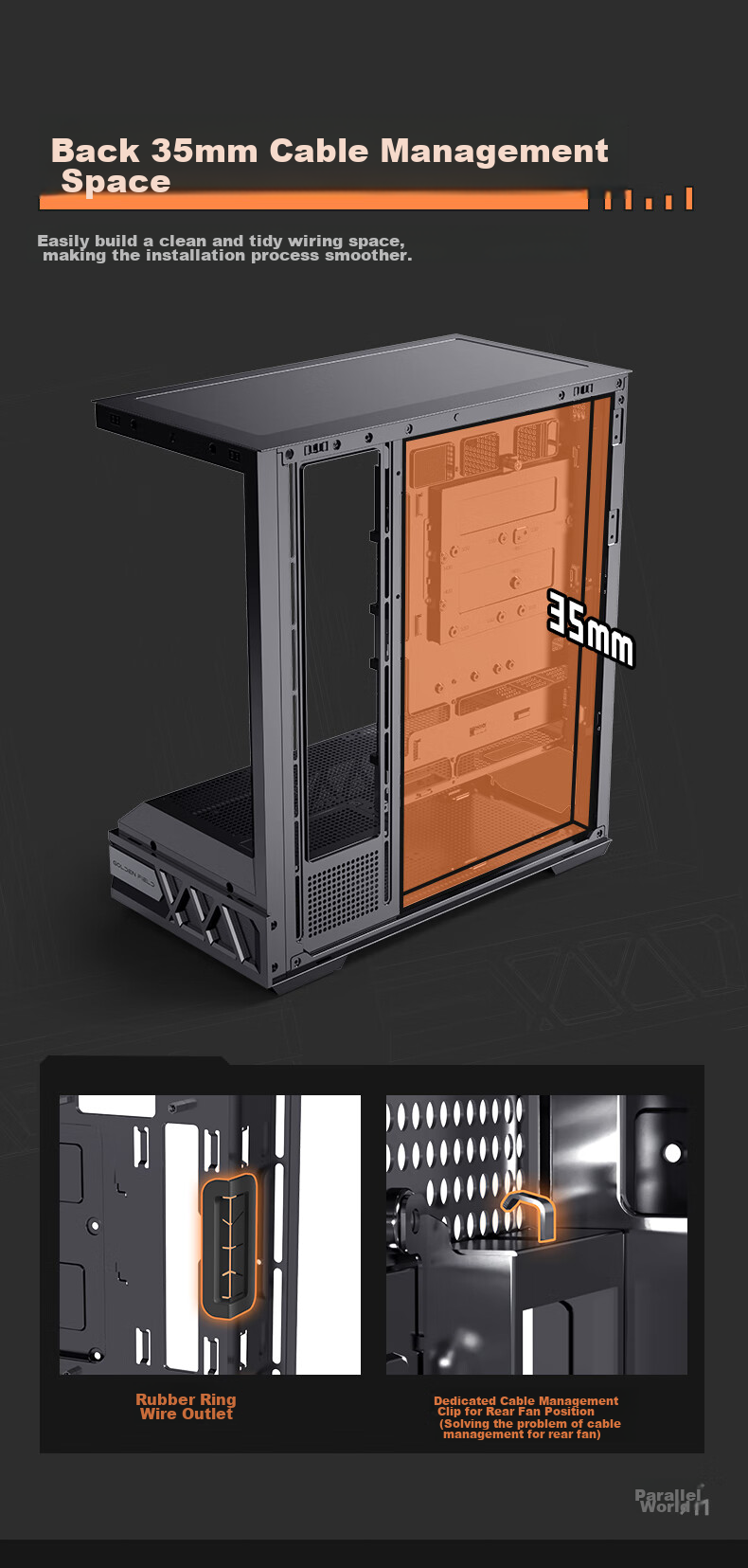 Golden Field Parallel World Black Gaming Computer Desktop Case Compatible with Dual 360mm Water Cooling ATX Motherboard Three-Sided Quick Release Supports Back Mounting 270° Panoramic View 18