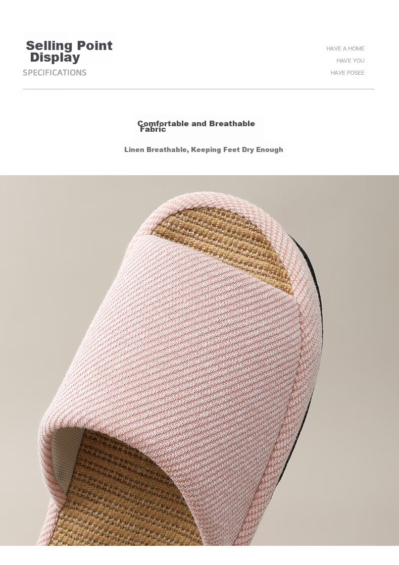 GUOLUOFEI Japanese-Style Linen Slippers, Women's Indoor Home All-Season Cotton And Linen Thick-Soled Men's Sandals, Navy Blue, Size 36-37 3