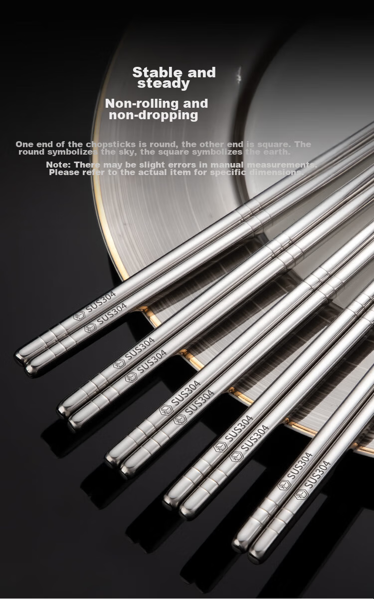 JD Original Chopsticks, Household Food-Grade Tableware, 304 Stainless Steel Non-Slip Heat-Resistant [Thickened And Durable], 10 Pairs Set 9