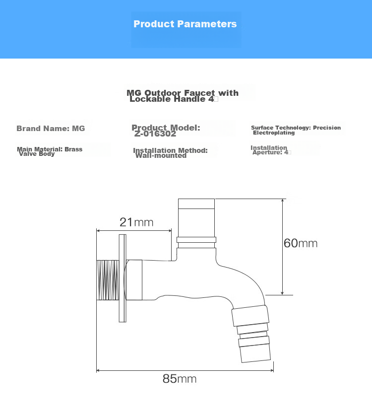 MEJUE Lockable Faucet Outdoor Brass Body 1/2 Inch Extended Mop Sink with Key Washing Machine Faucet Z-016302 6
