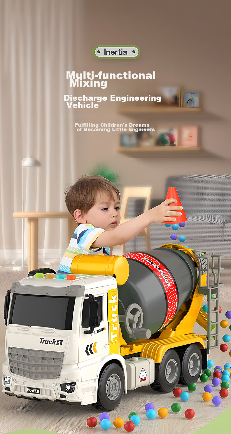 Cawndilla Families Large Children's Mixing Truck Toy Car Model Construction Vehicle for Boys And Girls, Birthday Gift 2